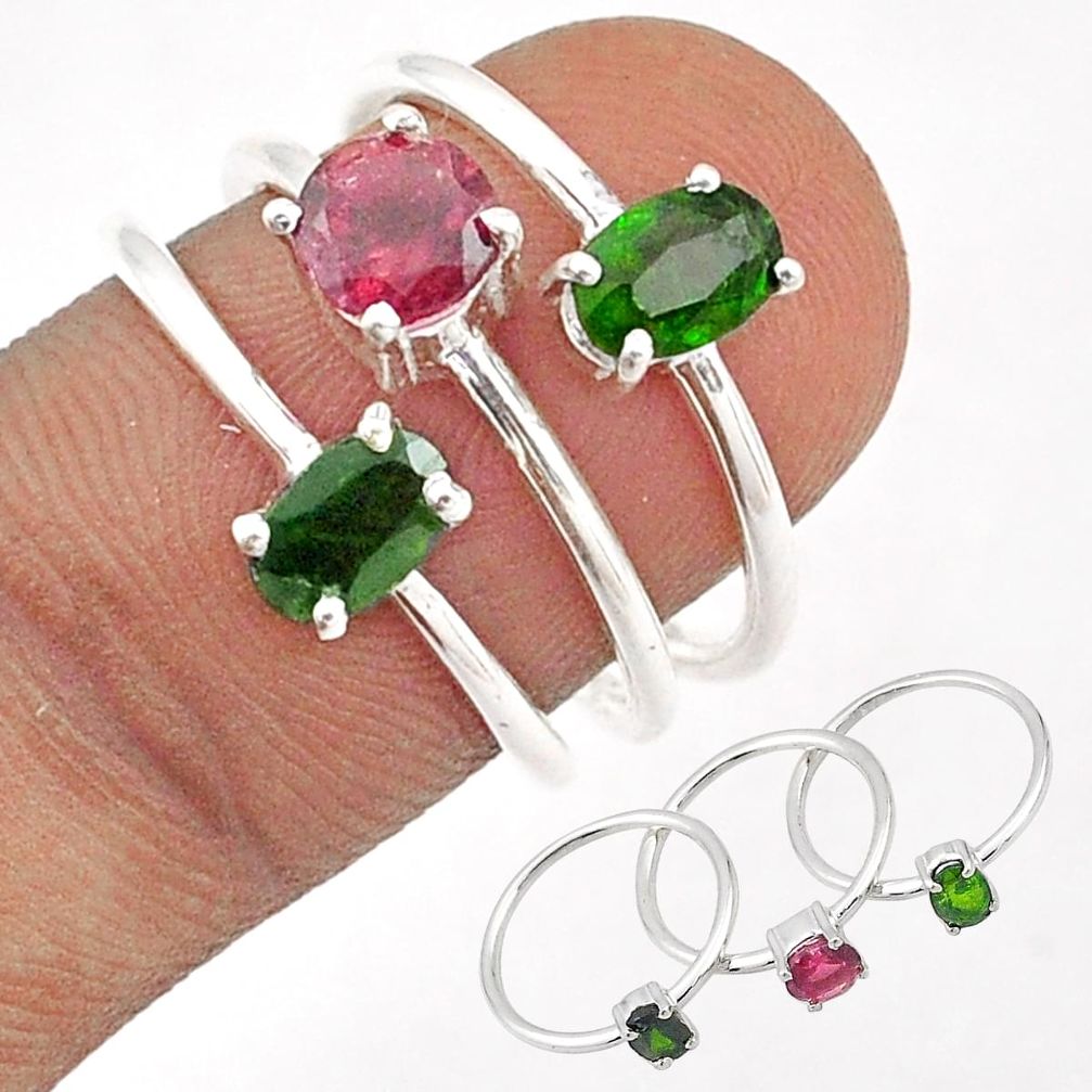 925 silver 2.98cts stackable red green yellow tourmaline 3 rings size 7 t87040