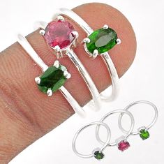925 silver 2.98cts stackable red green yellow tourmaline 3 rings size 7 t87040