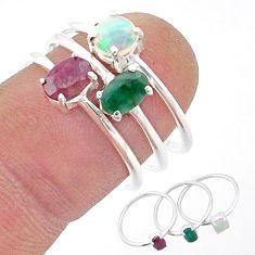 925 silver 2.86cts stackable ruby emerald ethiopian opal 3 rings size 8 u41457