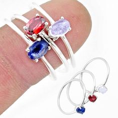 925 silver 3.22cts stackable sapphire moonstone garnet 3 rings size 9 u41520
