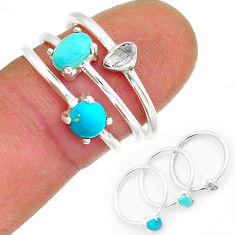 925 silver 2.41cts stackable sleeping beauty turquoise 3 rings size 7 y13916