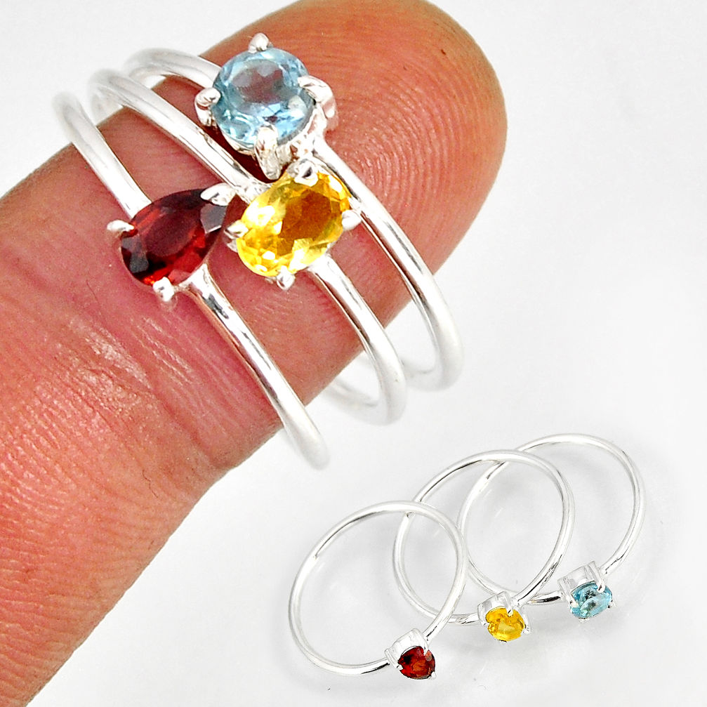 925 silver 2.81cts stackable topaz yellow citrine garnet 3 rings size 10 y73977
