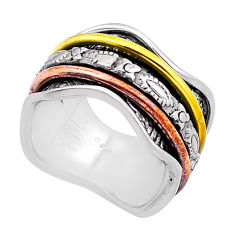 925 silver 8.09gms stackable two tone spinner band ring jewelry size 6.5 n49932