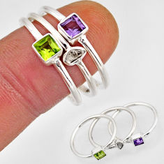 925 silver stackable uncut diamond flat amethyst peridot 3 rings size 8.5 n3507