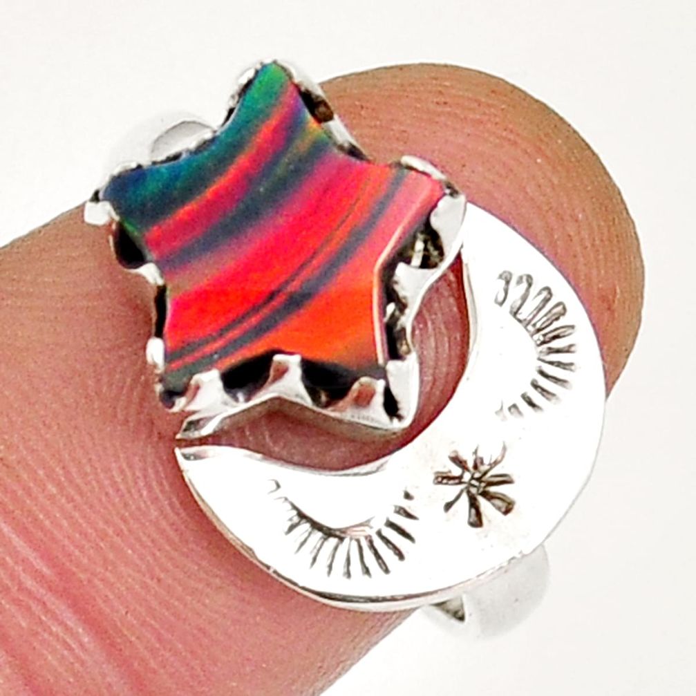 925 silver 3.84cts star moon volcano aurora opal adjustable ring size 7.5 y4699