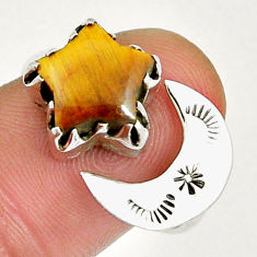 925 silver 4.98cts star with moon brown tiger's eye adjustable ring size 8 y4670