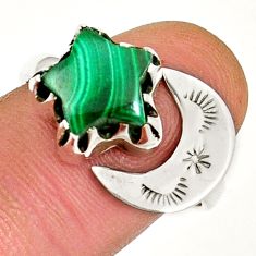 925 silver 1.14cts star with moon green malachite adjustable ring size 9.5 y4678