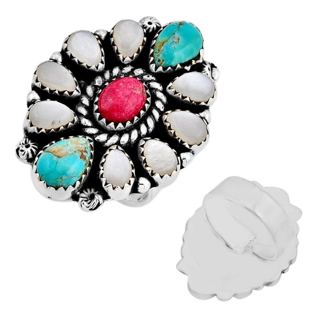 925 silver thulite kingman turquoise moonstone adjustable ring size 7 c33139