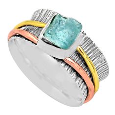 925 silver victorian aquamarine rough two tone spinner band ring size 7 t90145