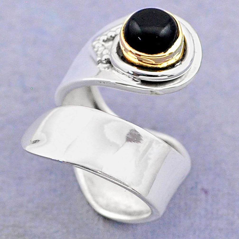 925 silver 1.09cts victorian black onyx two tone adjustable ring size 5.5 t74454