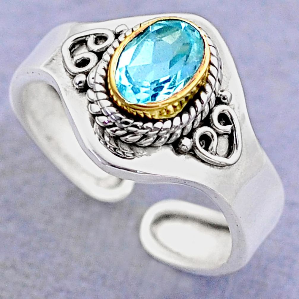 925 silver 1.47cts victorian blue topaz two tone adjustable ring size 8 t74351