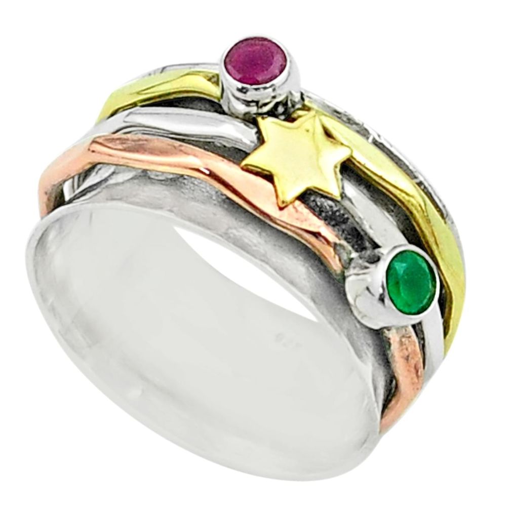 925 silver victorian emerald ruby two tone spinner band ring size 7.5 t51577