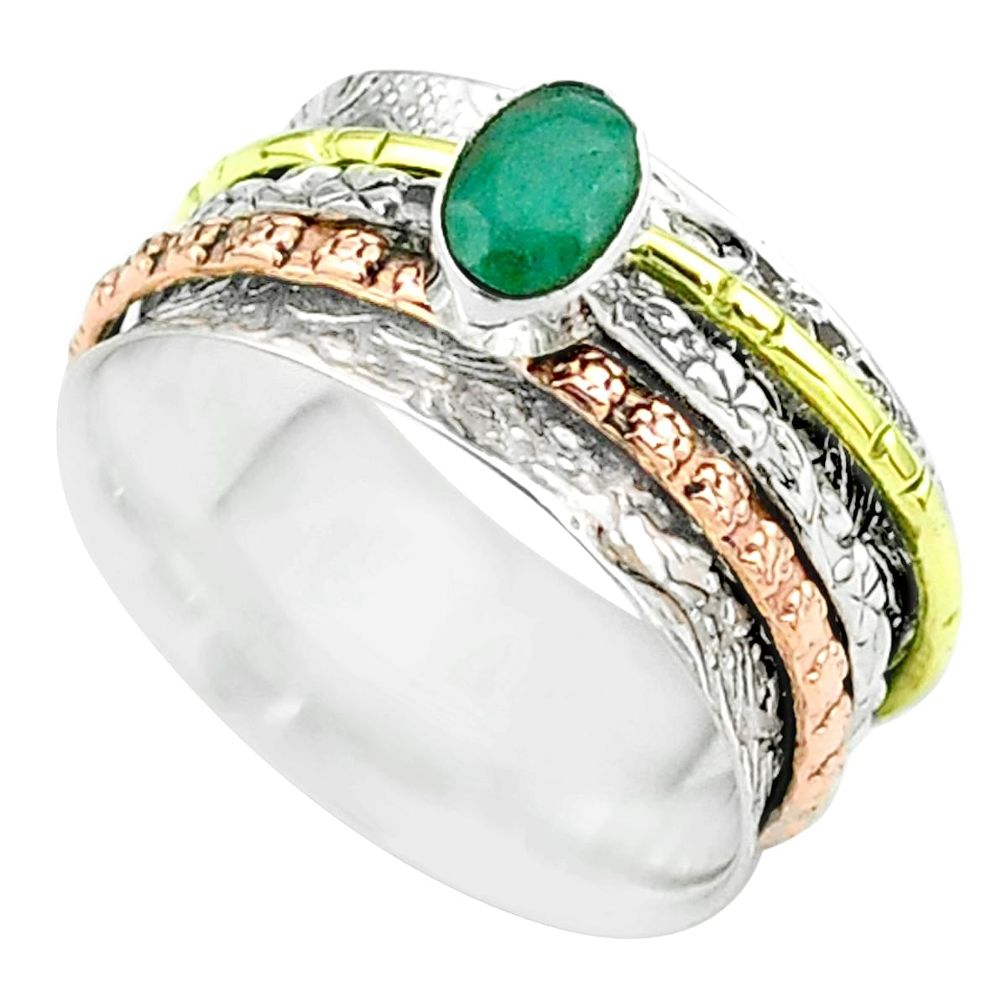 925 silver 1.00cts victorian emerald two tone spinner band ring size 9 t51697