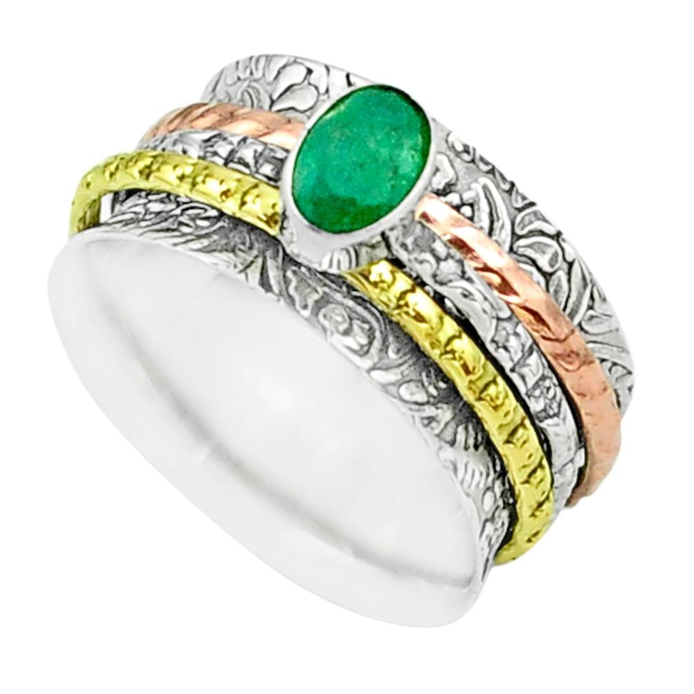 925 silver 1.13cts victorian emerald two tone spinner band ring size 7.5 t51513