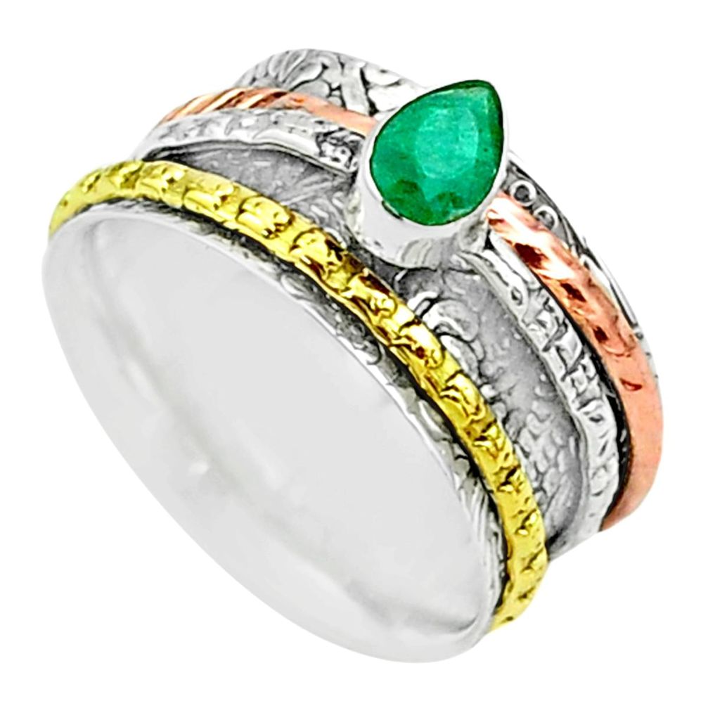 925 silver 1.10cts victorian emerald two tone spinner band ring size 7.5 t51520