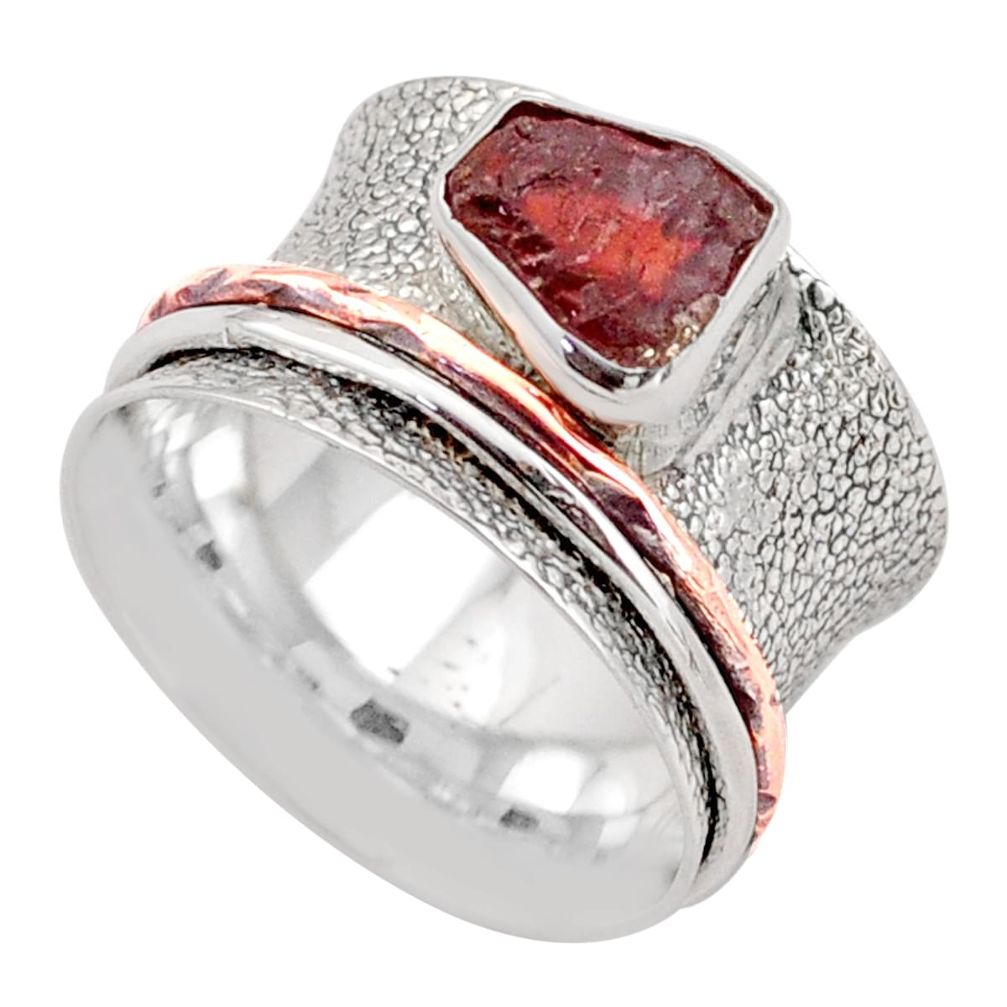 925 silver victorian garnet rough two tone spinner band ring size 6.5 t90117
