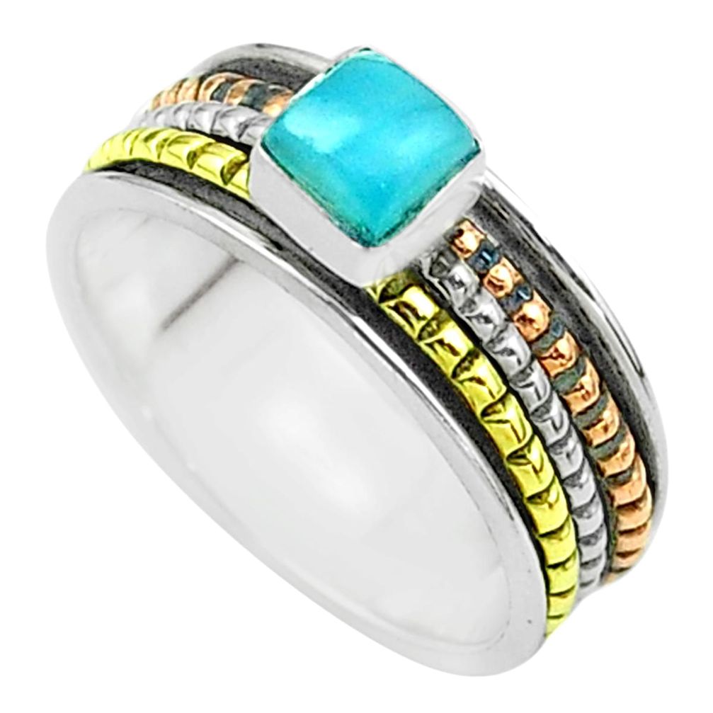 925 silver 0.55cts victorian larimar two tone spinner band ring size 8 t51592