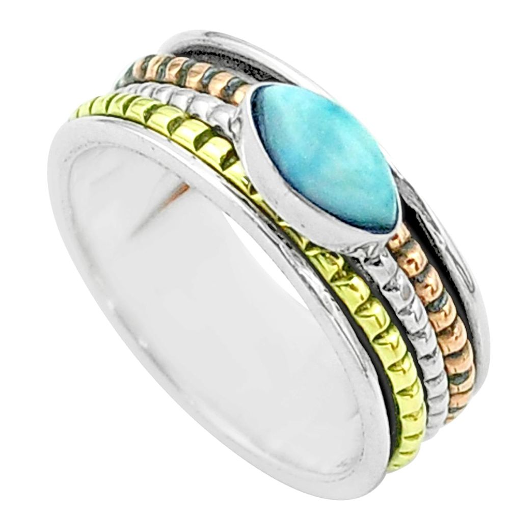 925 silver 1.83cts victorian larimar two tone spinner band ring size 8 t51894