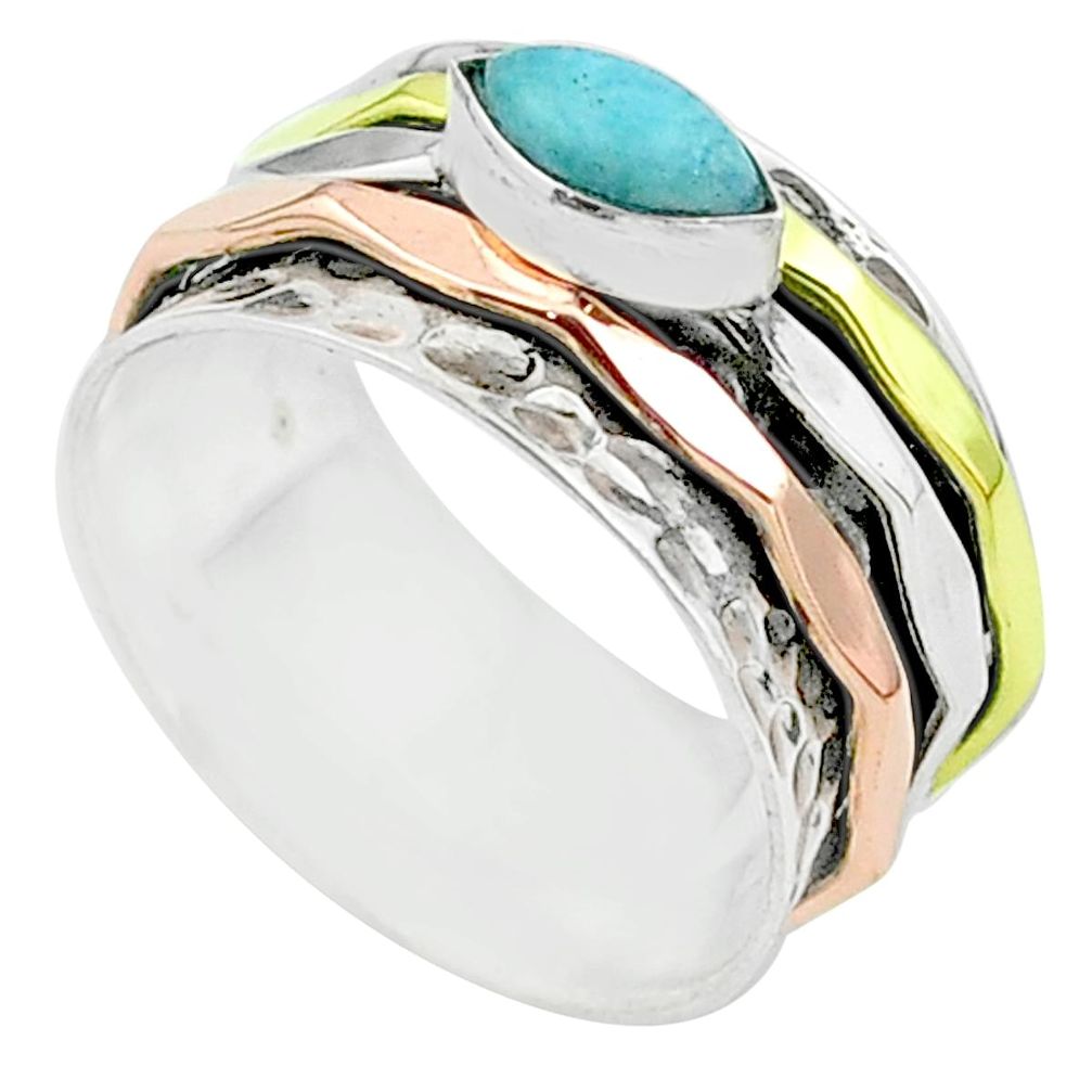 925 silver 1.97cts victorian larimar two tone spinner band ring size 9 t51627