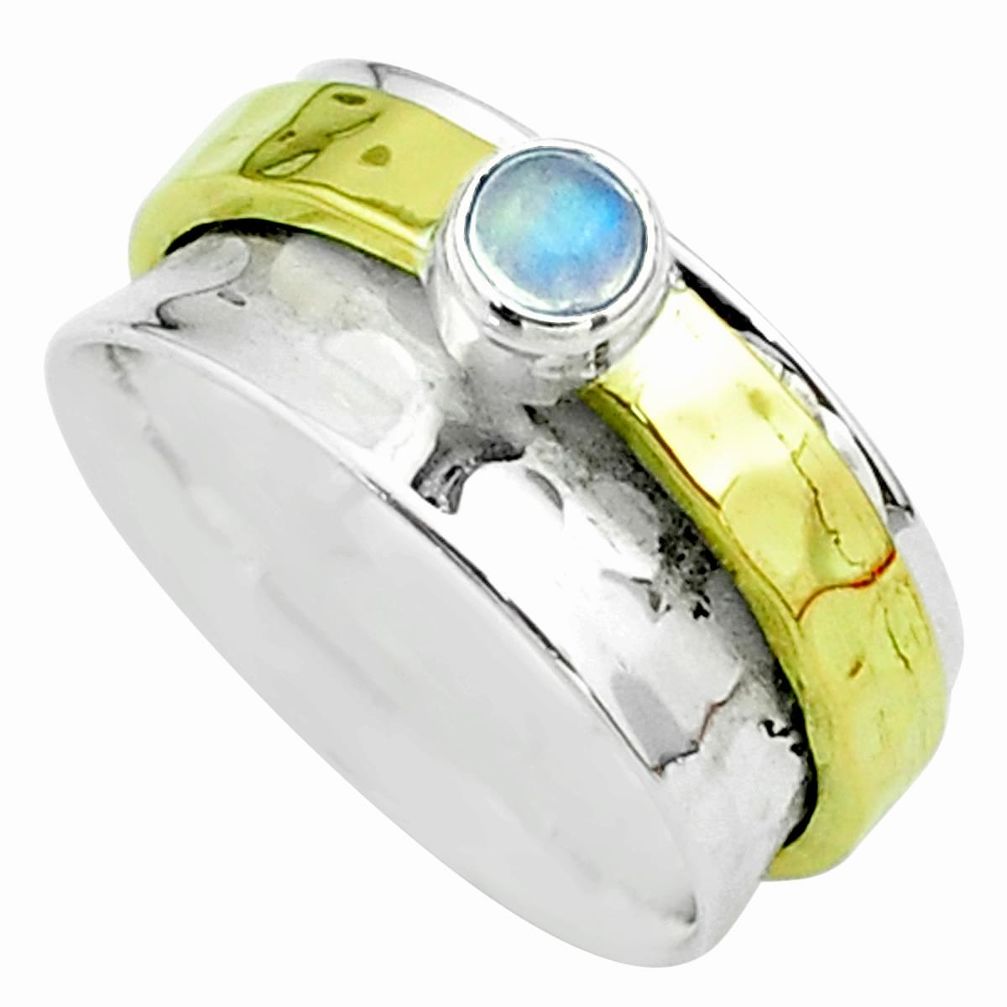 925 silver 0.47cts victorian moonstone two tone spinner band ring size 7 t51829