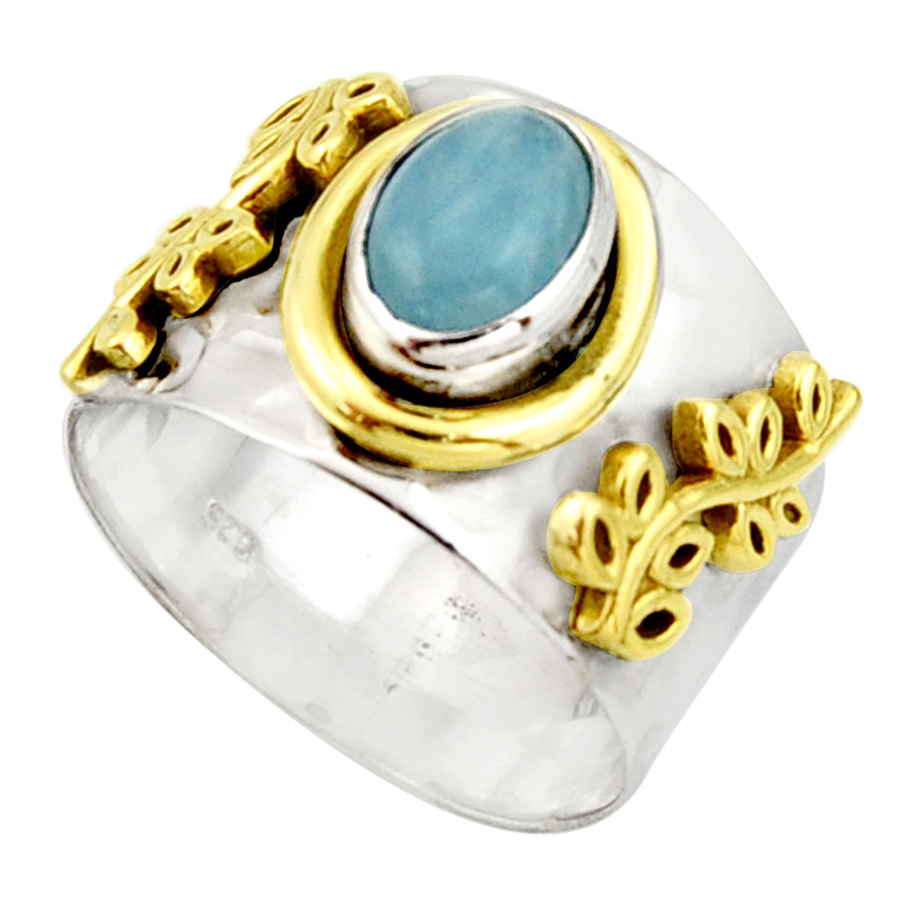 925 silver 1.94cts victorian natural aquamarine two tone ring size 8.5 r21060