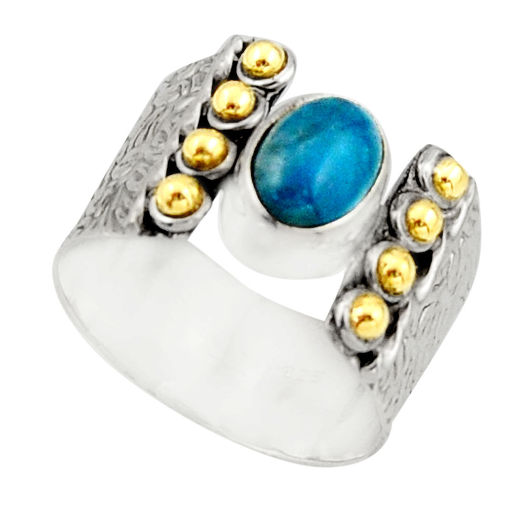 925 silver 2.19cts victorian natural blue apatite two tone ring size 7.5 r21095