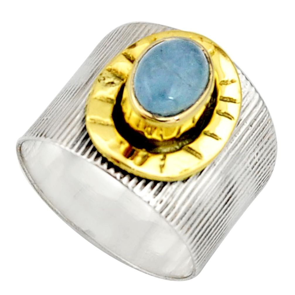 925 silver 2.01cts victorian natural blue aquamarine two tone ring size 7 r21048