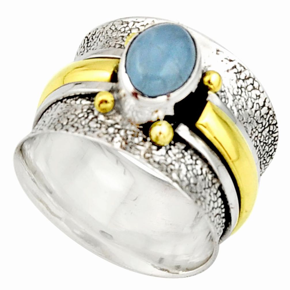 925 silver 2.27cts victorian natural blue aquamarine two tone ring size 8 r21055