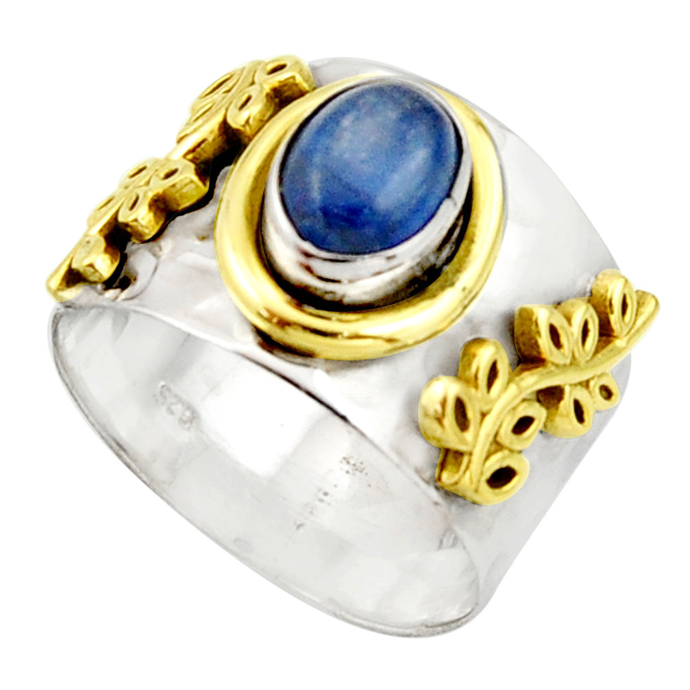 925 silver 2.28cts victorian natural blue kyanite two tone ring size 8.5 r21034