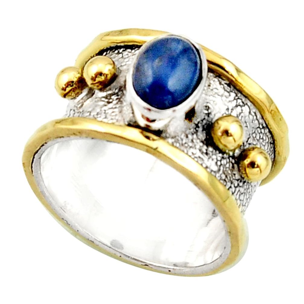 925 silver 2.34cts victorian natural blue kyanite two tone ring size 8.5 r21040