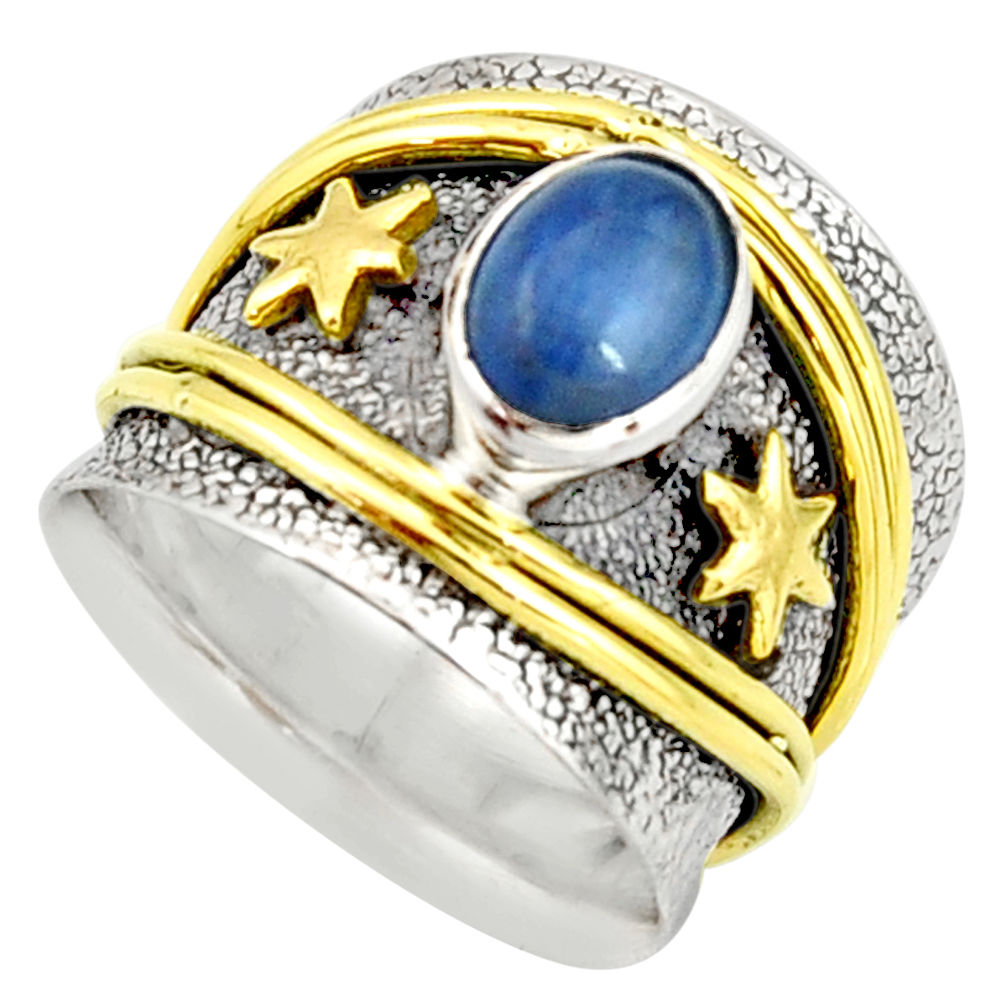 925 silver 2.18cts victorian natural blue kyanite two tone ring size 8 r21044