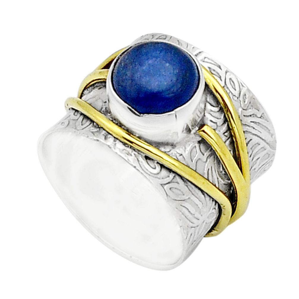 925 silver 3.13cts victorian natural blue kyanite two tone ring size 5.5 u69682