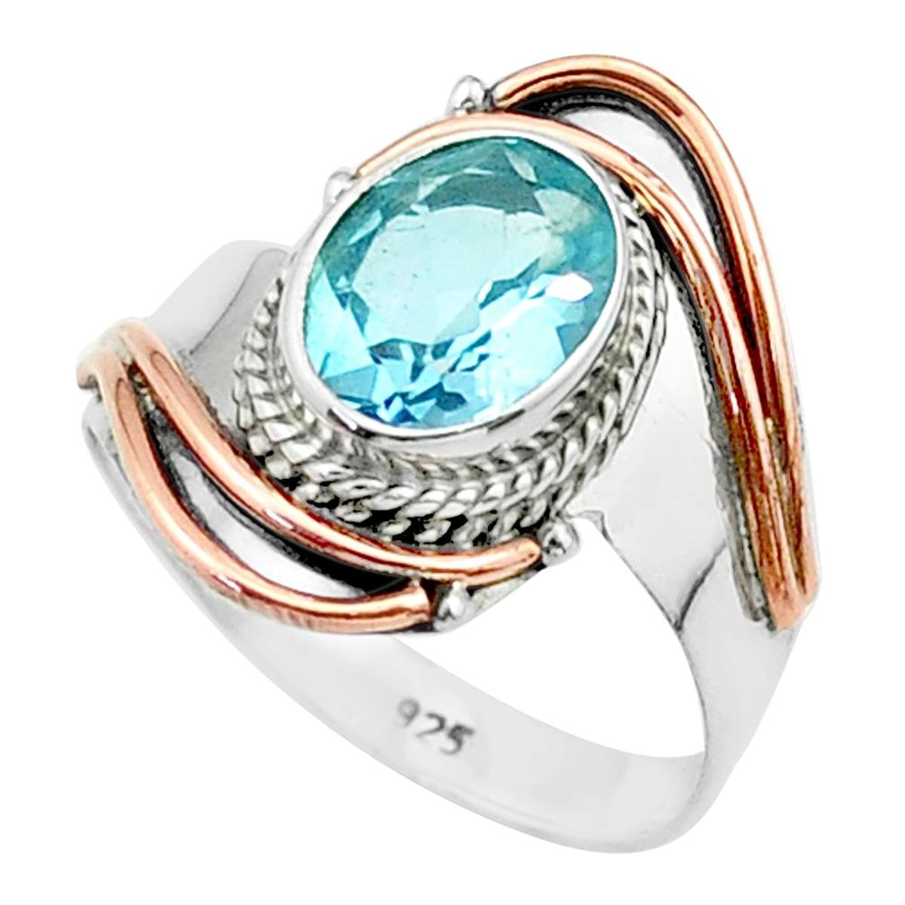 925 silver 3.11cts victorian natural blue topaz rose two tone ring size 7 t57400