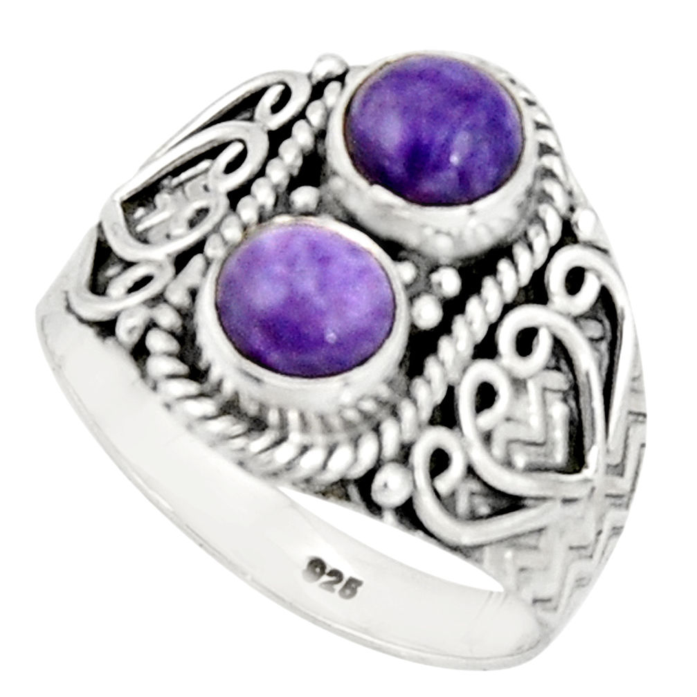 925 silver 2.52cts victorian natural charoite round two tone ring size 9 r21140