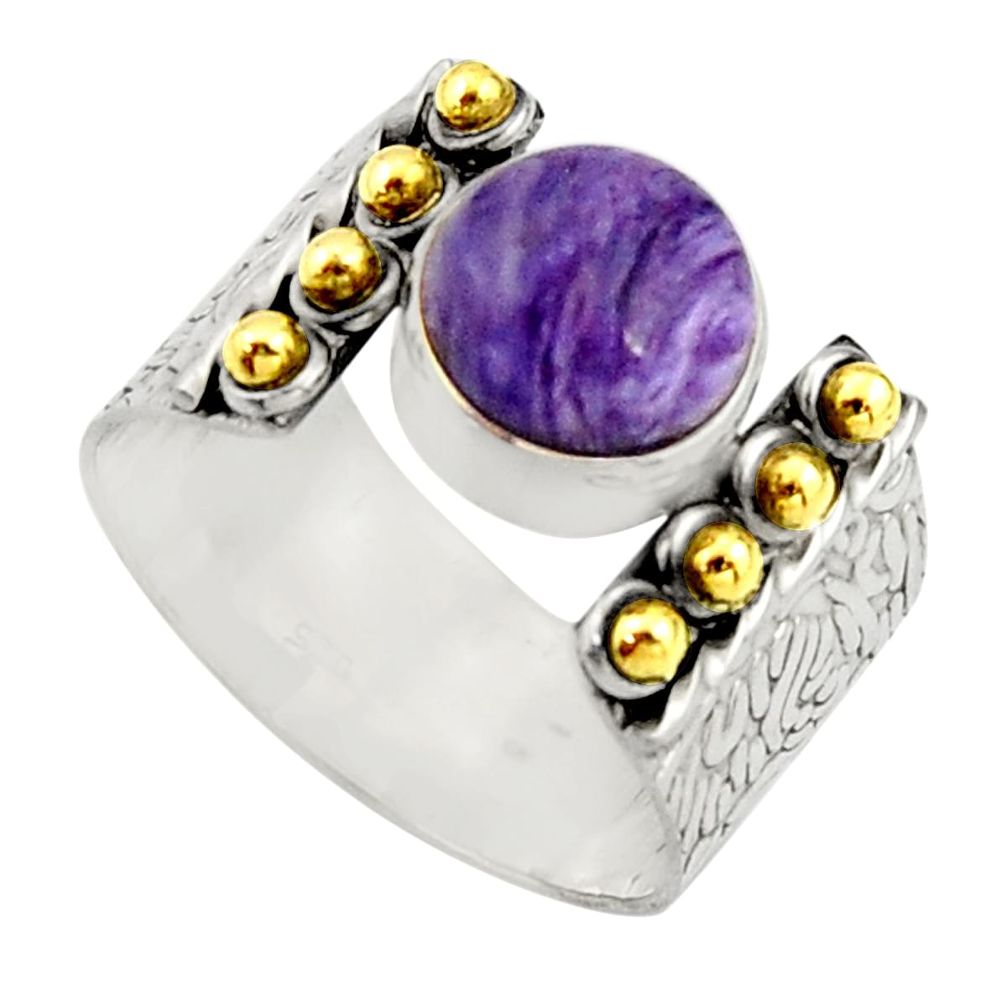925 silver 3.04cts victorian natural charoite two tone ring size 8.5 r21108
