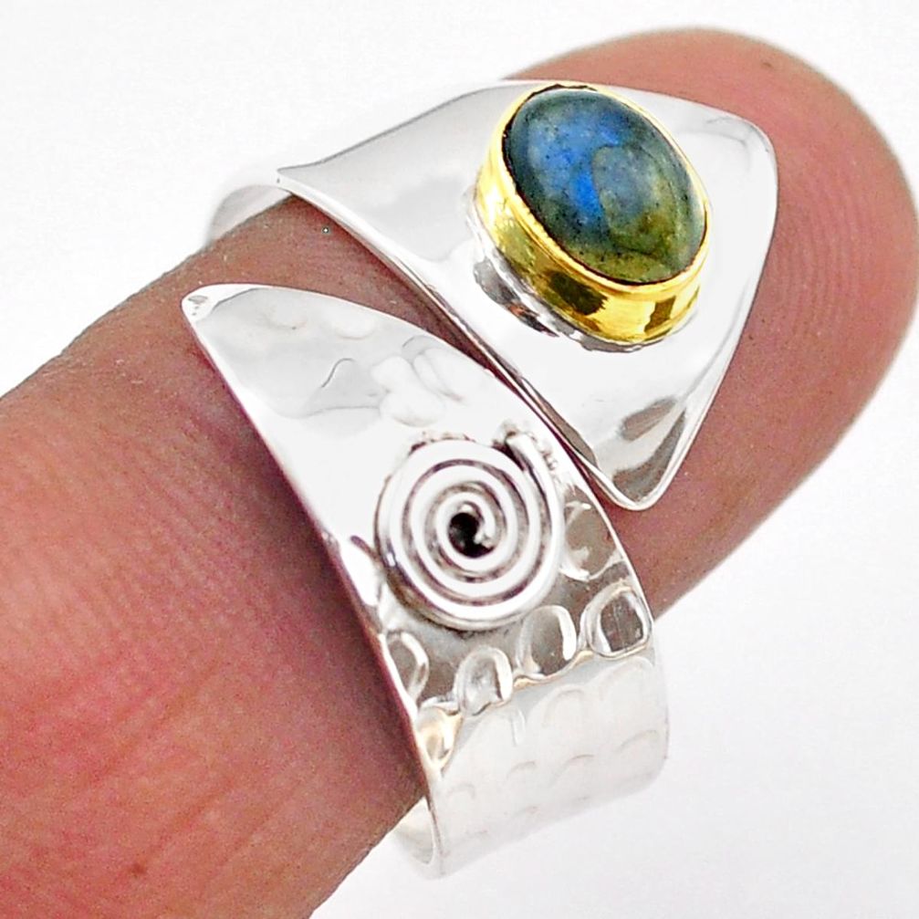 925 silver 1.41cts victorian natural labradorite two tone ring size 9.5 t74304