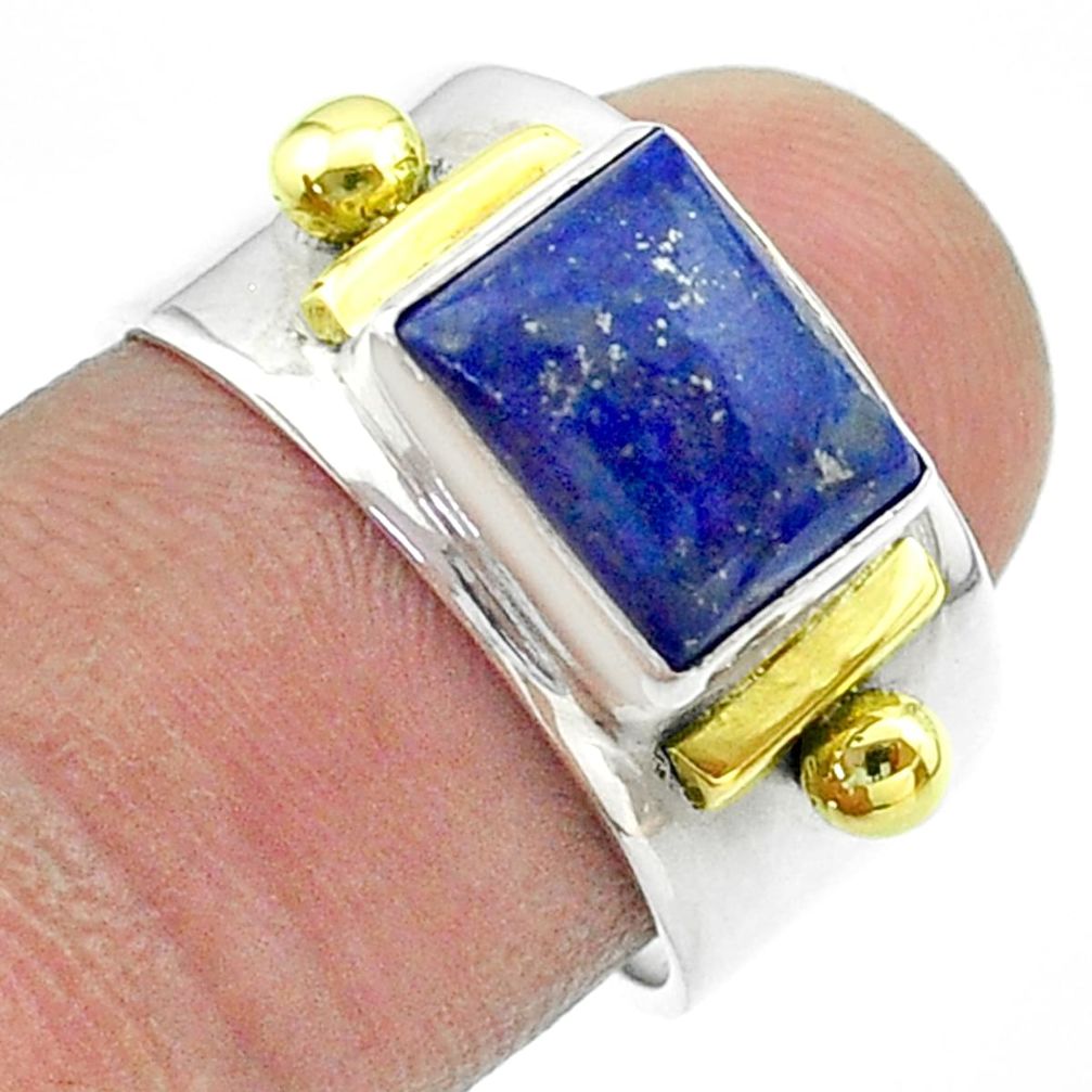 925 silver 3.24cts victorian natural lapis lazuli two tone ring size 7 t57433