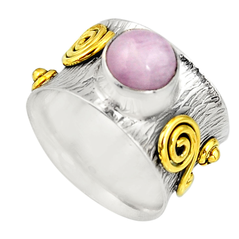 925 silver 3.34cts victorian natural pink kunzite two tone ring size 8.5 r21131