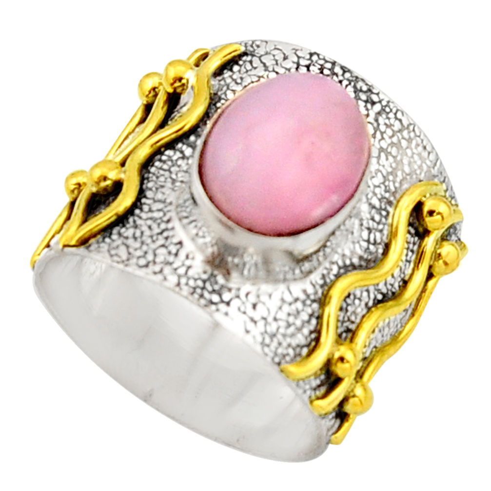 925 silver 4.55cts victorian natural pink opal oval two tone ring size 7 r21069
