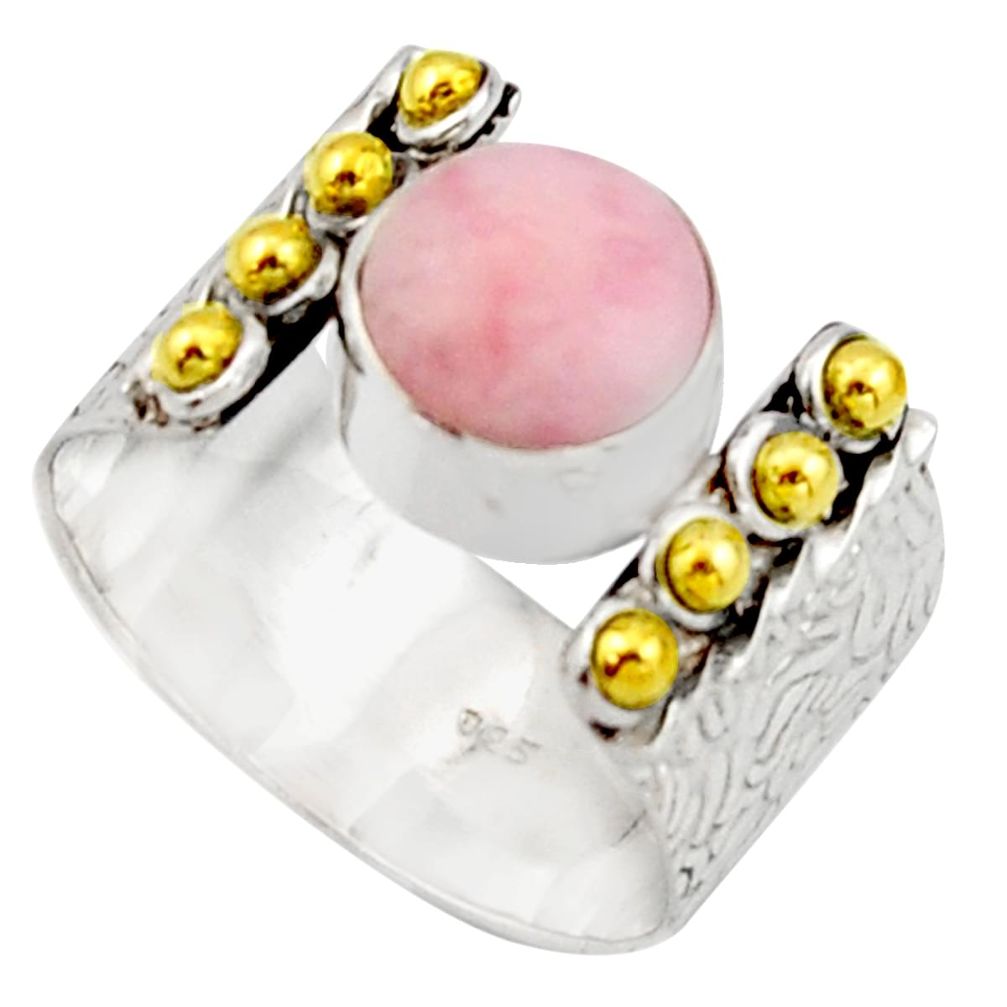 925 silver 3.28cts victorian natural pink opal round two tone ring size 7 r21077