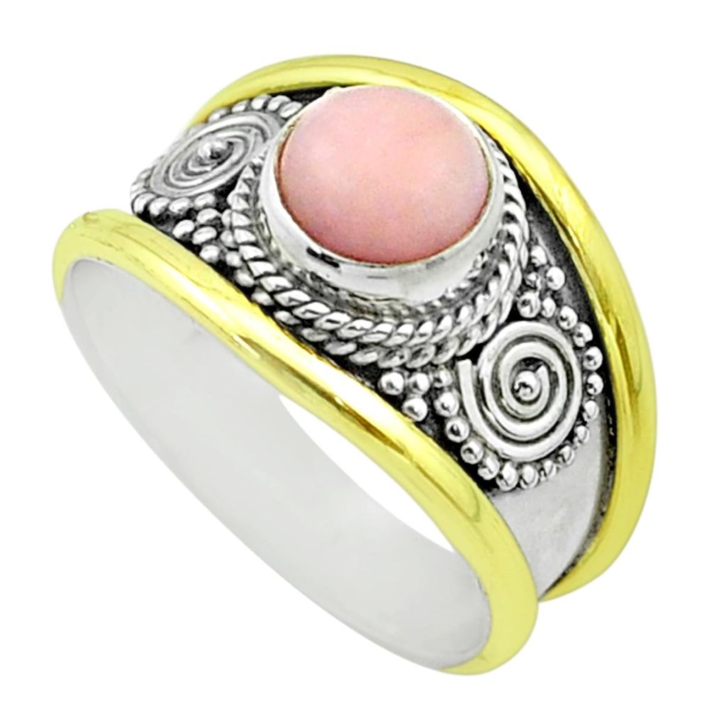 925 silver 2.42cts victorian natural pink opal round two tone ring size 8 t57278