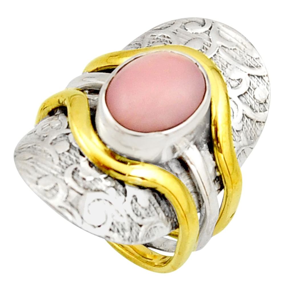 925 silver 4.01cts victorian natural pink opal two tone ring size 6.5 r21072