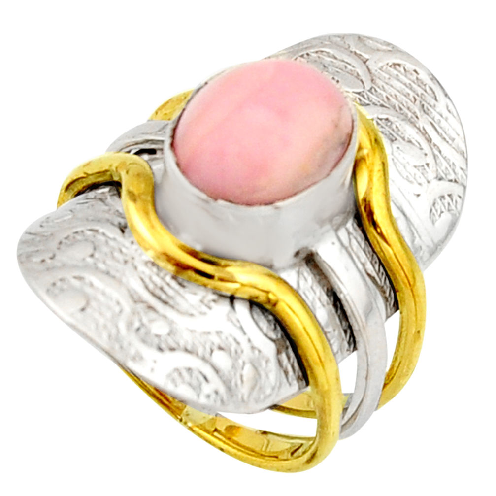 925 silver 4.54cts victorian natural pink opal two tone ring size 6.5 r21075