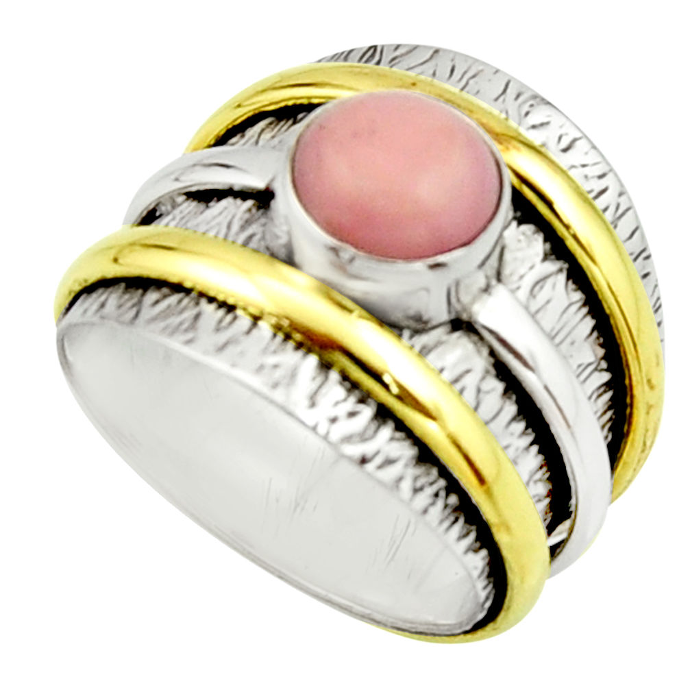 925 silver 3.48cts victorian natural pink opal two tone ring size 8.5 r22170