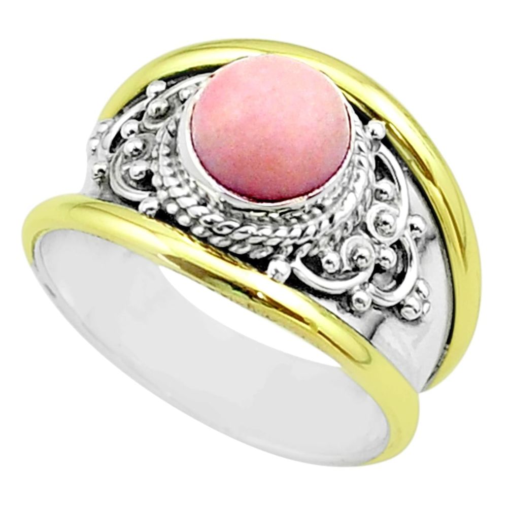 925 silver 2.32cts victorian natural pink opal two tone ring size 6 t57269