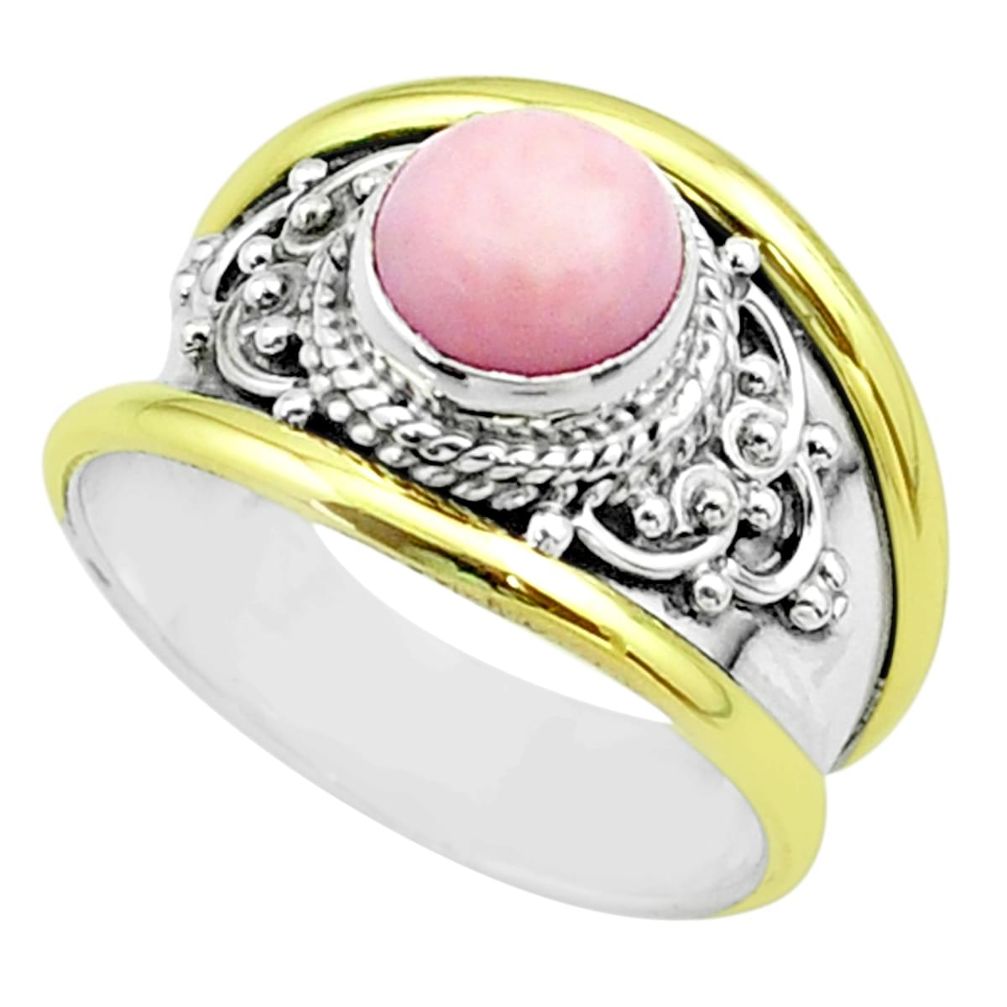 925 silver 2.39cts victorian natural pink opal two tone ring size 7.5 t57276