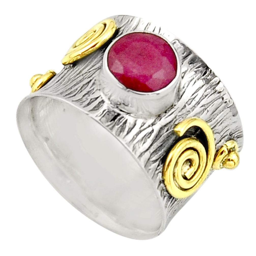 925 silver 2.41cts victorian natural red ruby round two tone ring size 7 r21019