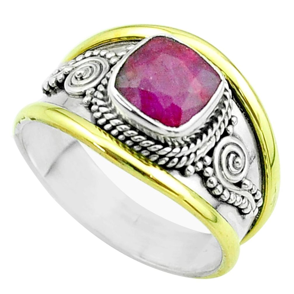 925 silver 2.46cts victorian natural red ruby two tone ring size 8 t57364
