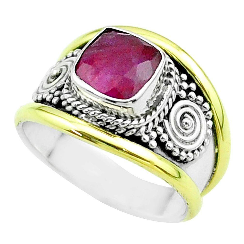 925 silver 2.77cts victorian natural red ruby two tone ring size 8 t57368