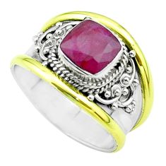 925 silver 2.68cts victorian natural red ruby two tone ring size 8 t57371